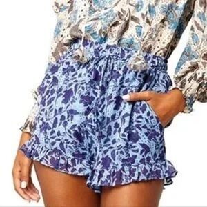 MISA Los Angeles Inca Shorts Blue Floral Ruffle Drawstring Size Small